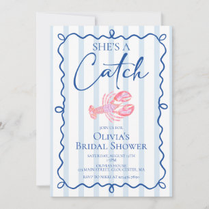 She's a Catch Preppy Coastal Lobster Bridal Shower Invitation
