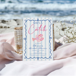 She's a Catch Preppy Coastal Lobster Bridal Shower Invitation