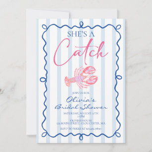 She's a Catch Preppy Coastal Lobster Bridal Shower Invitation