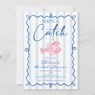 She's a Catch Preppy Coastal Lobster Bridal Shower Invitation
