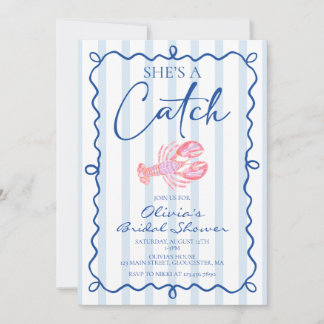 She's a Catch Preppy Coastal Lobster Bridal Shower Invitation