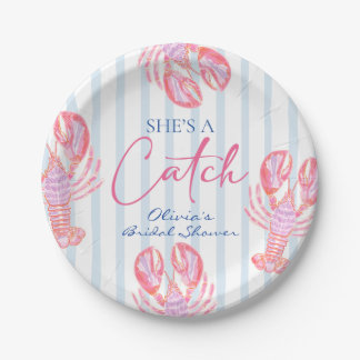 She's a Catch Preppy Coastal Lobster Bridal Shower Paper Plate