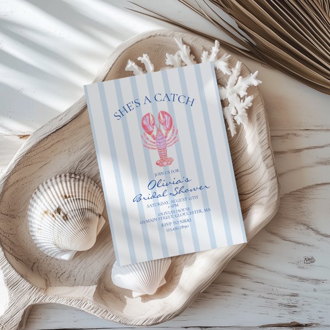 She's a Catch Preppy Lobster Bridal Shower Invitation (Creator Uploaded)