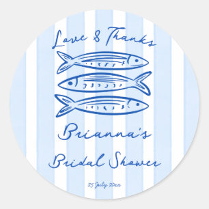 She's a catch sardines fish bridal shower custom classic round sticker