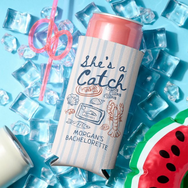 She's A Catch Seafood Coastal Bachelorette Seltzer Can Cooler (In Situ Summer)