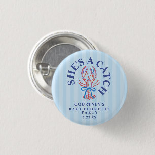 She's A Catch Summer Coastal Bachelorette Party 3 Cm Round Badge