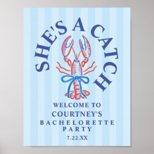She's A Catch Summer Coastal Bachelorette Party Poster