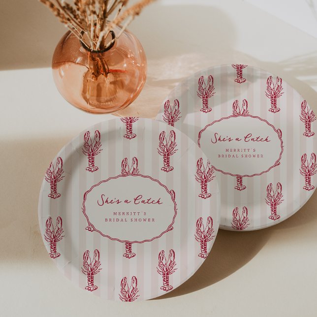 She's A Catch | Summer Lobster Bridal Shower Paper Plate (Creator Uploaded)