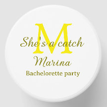 She's a catch yellow monogram bachelorette party n