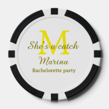 She's a catch yellow monogram bachelorette party n