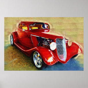 She's a Classic! Beautiful  Red  Car Poster