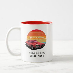 She's a Classic, car lovers birthday Two-Tone Coffee Mug