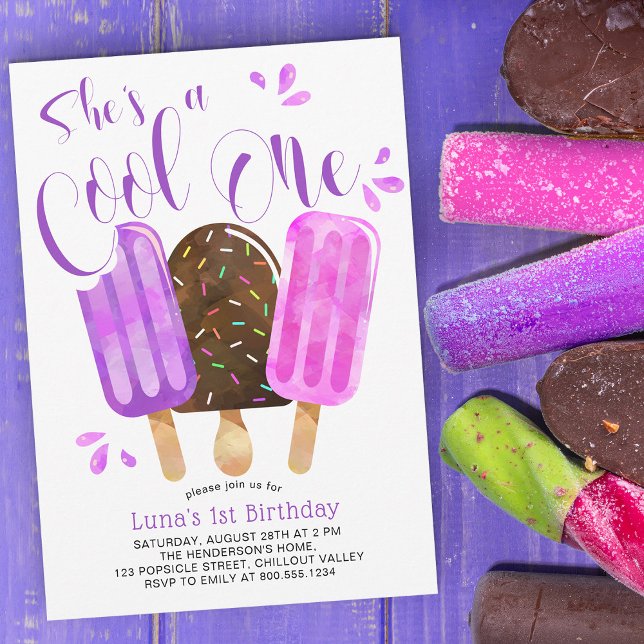 Shes a Cool One Girls Popsicle First Birthday Invitation (Creator Uploaded)