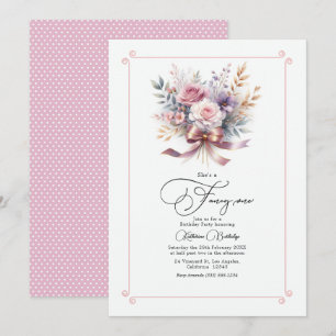"She's a Fancy One" Bow Floral 1st Birthday Party Invitation