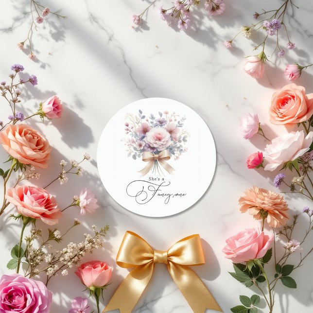 "She's a Fancy One" Pink Floral 1st Birthday Girl Classic Round Sticker ("She's a Fancy One" Pink Floral 1st Birthday Girl Classic Round Sticker)