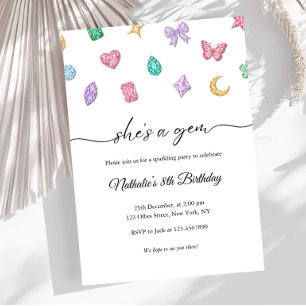 Shes a Gem Birthday Colourful Jewel Sparkle Invitation
