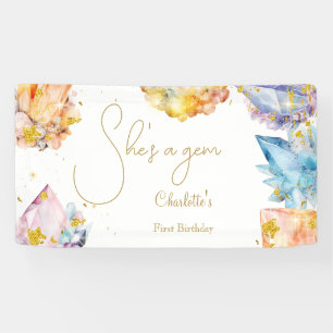 She's a Gem Birthday Crystals Girl's watercolor Banner