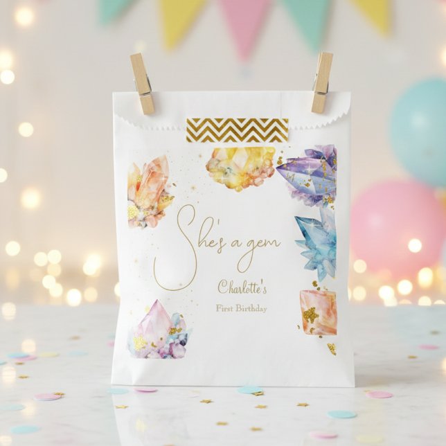 She's a Gem Birthday Crystals Girl's watercolor Favour Bags (Creator Uploaded)