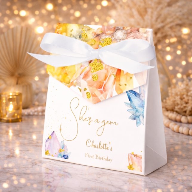 She's a Gem Birthday Crystals Girl's watercolor Favour Box (Creator Uploaded)