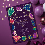 She's a Gem Crystals Gemstone Geology Kid Birthday<br><div class="desc">This trendy "she's a gem" kids birthday invitation features jewel-toned colours with crystals and gemstones. The reverse side features a pattern of twinkling gold stars. Personalise it for your needs. You can find matching products at my store.</div>
