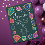 She's a Gem Crystals Gemstone Geology Kid Birthday Invitation<br><div class="desc">This trendy "she's a gem" kids birthday invitation features jewel-toned colours with crystals and gemstones. The reverse side features a pattern of twinkling gold stars. Personalise it for your needs. You can find matching products at my store.</div>