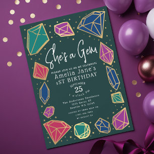 She's a Gem Crystals Gemstone Geology Kid Birthday Invitation