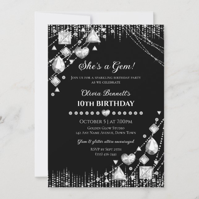 She's a Gem diamond gemstone glam birthday Invitation (Front)