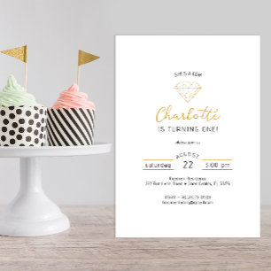 Shes a Gem Gold Diamond Birthday Invitation