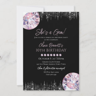 She's a Gem sparkling gemstone glam birthday Invitation