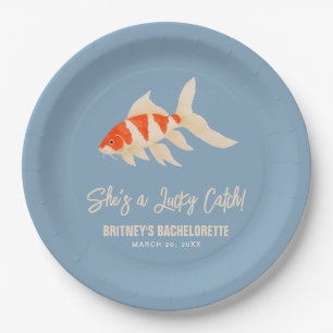 She's A Lucky Catch Koi Fish Blue Bachelorette Paper Plate