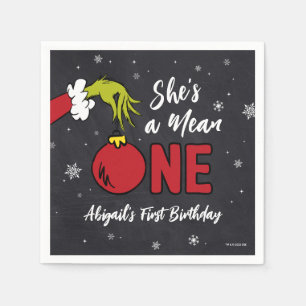 She's a Mean One Grinch Chalkboard Birthday Napkin