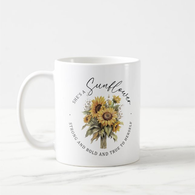 She's a Sunflower Strong and Bold Custom Monogram Coffee Mug (Left)