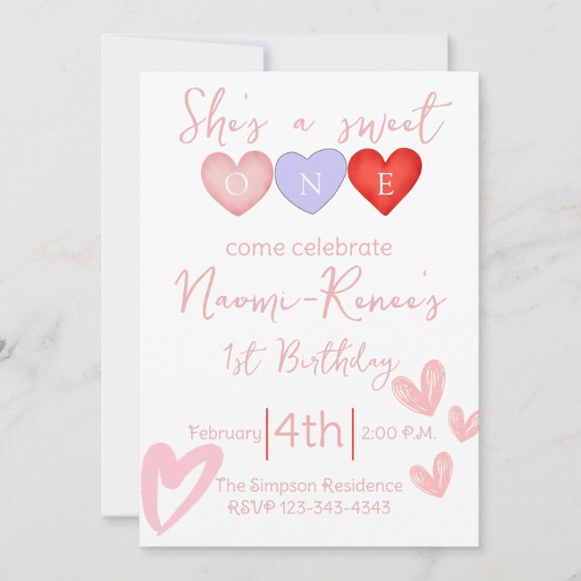 She's a Sweet One 1st Birthday Invitation (Front)