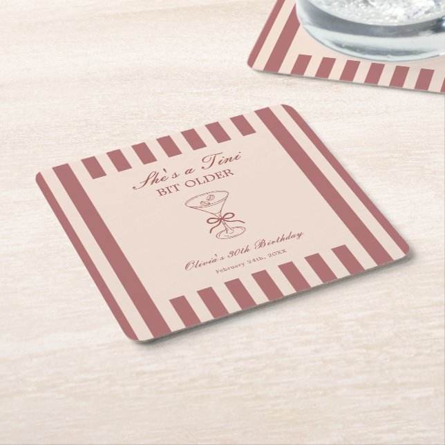 She's A Tini Bit Older Coffee Martini Birthday Square Paper Coaster (Angled)