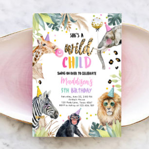 She's A Wild Child Safari Party Animals Birthday Invitation