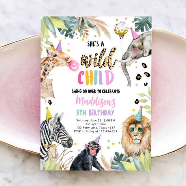 She's A Wild Child Safari Party Animals Birthday Invitation (Creator Uploaded)