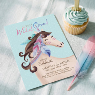 She's A Wild One Wild Tribal Watercolor Unicorn Invitation