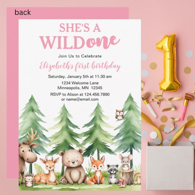She's a wild one - Woodland Animals 1st Birthday Invitation (Creator Uploaded)