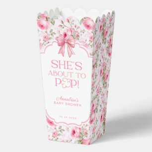 She's About to Pop Pink Bow Baby Shower Popcorn Favour Box