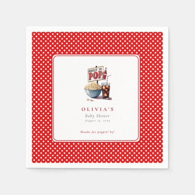 She's About to Pop Popcorn Pop Soda Baby Shower  Napkin (Front)