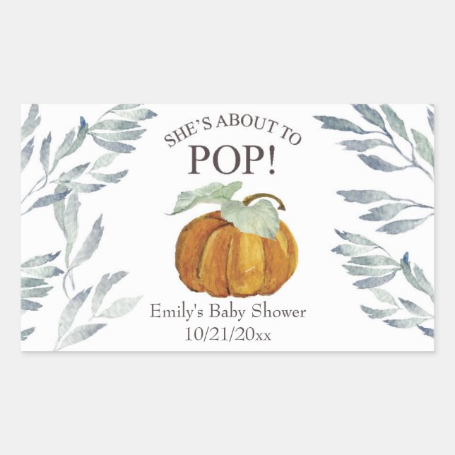 She's About to Pop Pumpkin Baby Shower Label (Front)