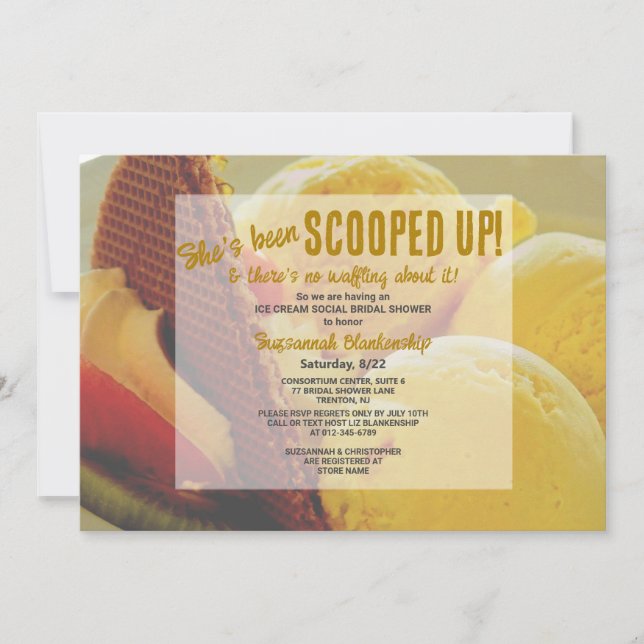 She's Been Scooped Ice Cream Waffle Bridal Shower Invitation (Front)