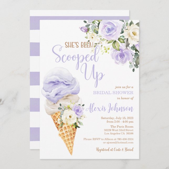 She's Been Scooped Up Bridal Shower (Purple) Invitation (Front/Back)
