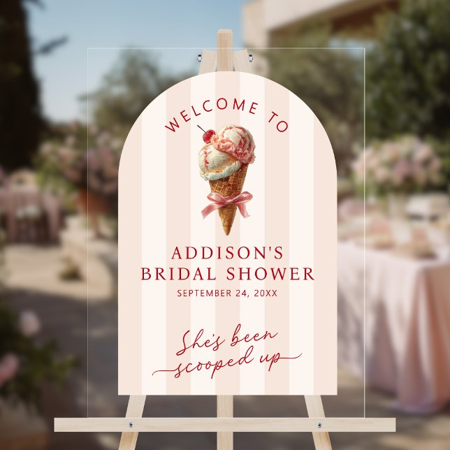 She's Been Scooped Up Bridal Shower Welcome Acrylic Sign (Shown on an 18" x 24" acrylic sign)