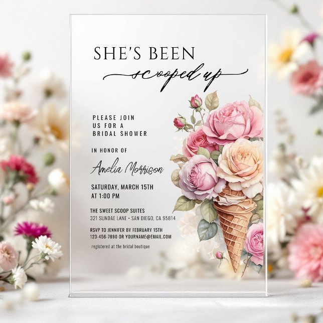 She's Been Scooped Up Ice Cream Bridal Shower Acrylic Invitations (Creator Uploaded)
