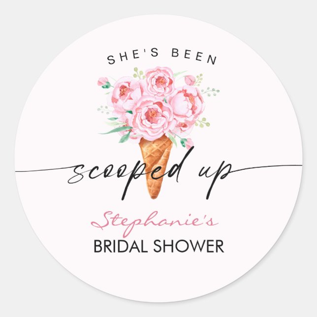 She's Been Scooped Up Ice Cream Bridal Shower Classic Round Sticker (Front)