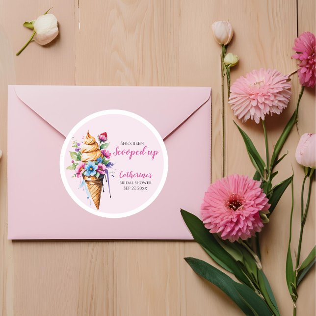 She's Been Scooped Up Ice Cream Bridal Shower  Classic Round Sticker (Creator Uploaded)