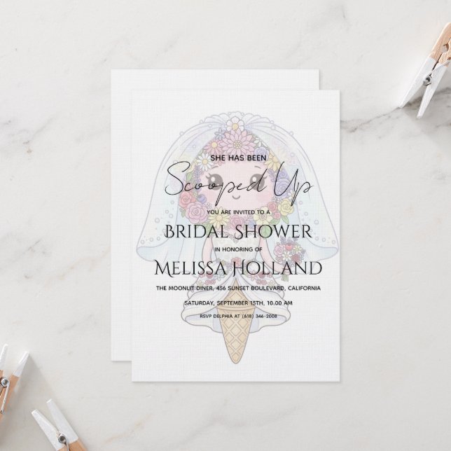 She's Been Scooped Up Ice Cream Bridal Shower Invitation (Front/Back In Situ)