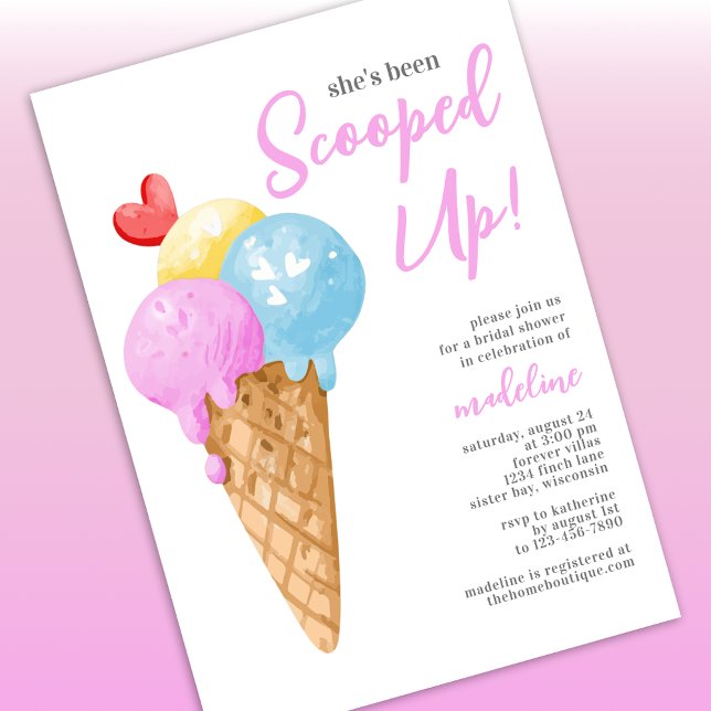 She's Been Scooped Up Ice Cream Bridal Shower Invitation (Creator Uploaded)