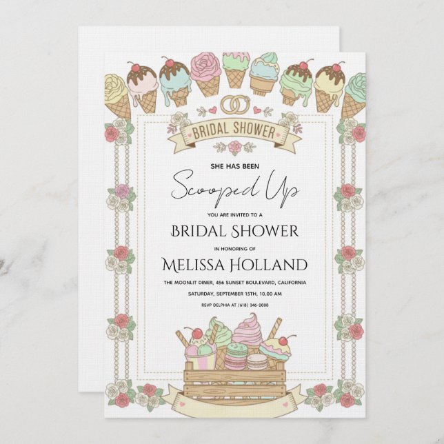 She's Been Scooped Up Ice Cream Bridal Shower Invitation (Front/Back)